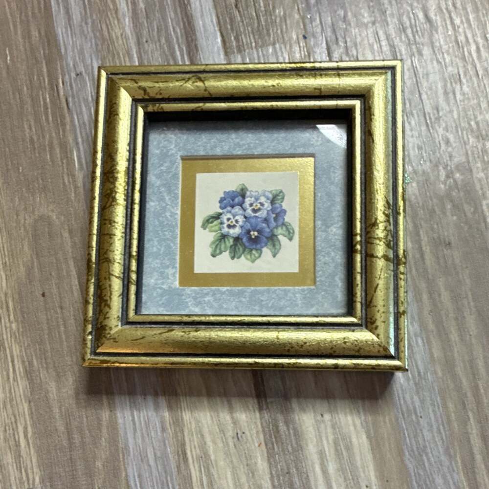 Kathy Seek Pansy I 1992 Pretty Petal Collectibles Framed Mini Floral Print 4"